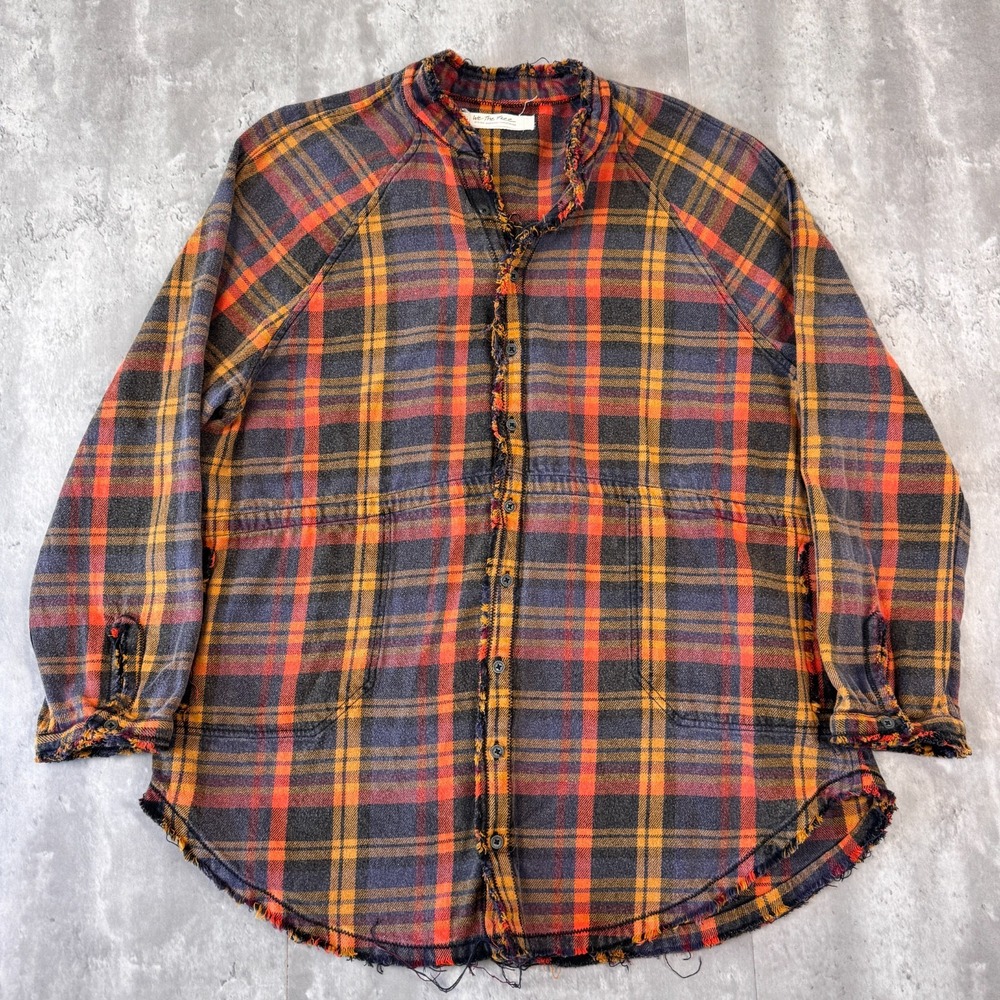 Free People We The Free Summer Daydream Flannel Shirt Womens M Orange Plaid